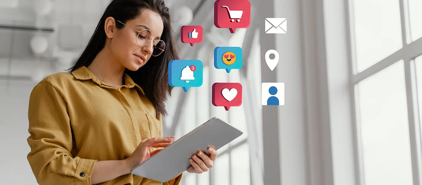 Notificaciones de interacción y compras en una tablet